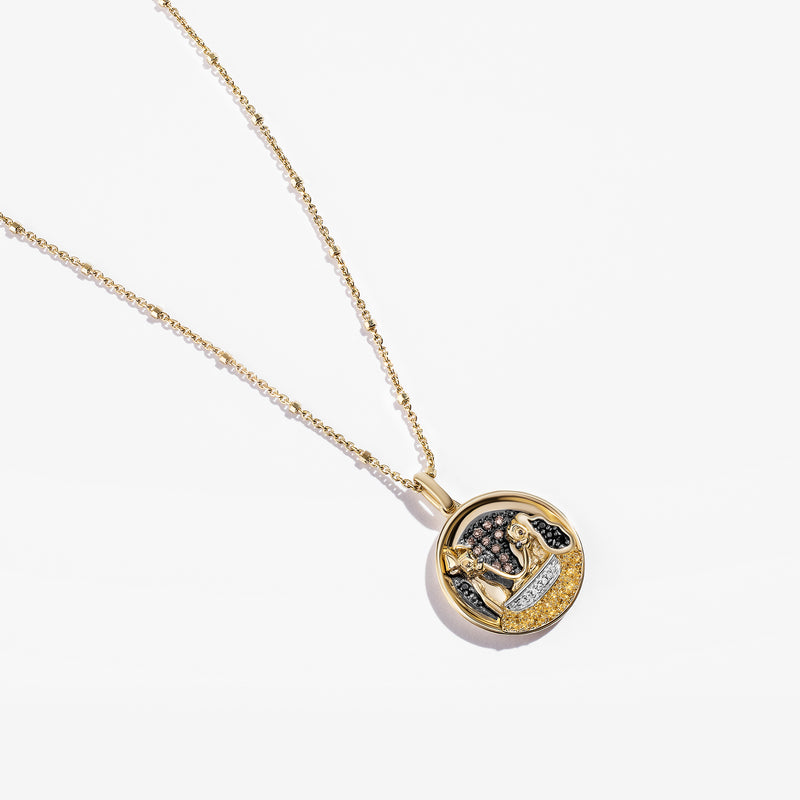 LADY AND THE TRAMP Iconic Coin Women's Necklace with 1/8 CTTW Diamonds in Black Rhodium and Sterling Silver 