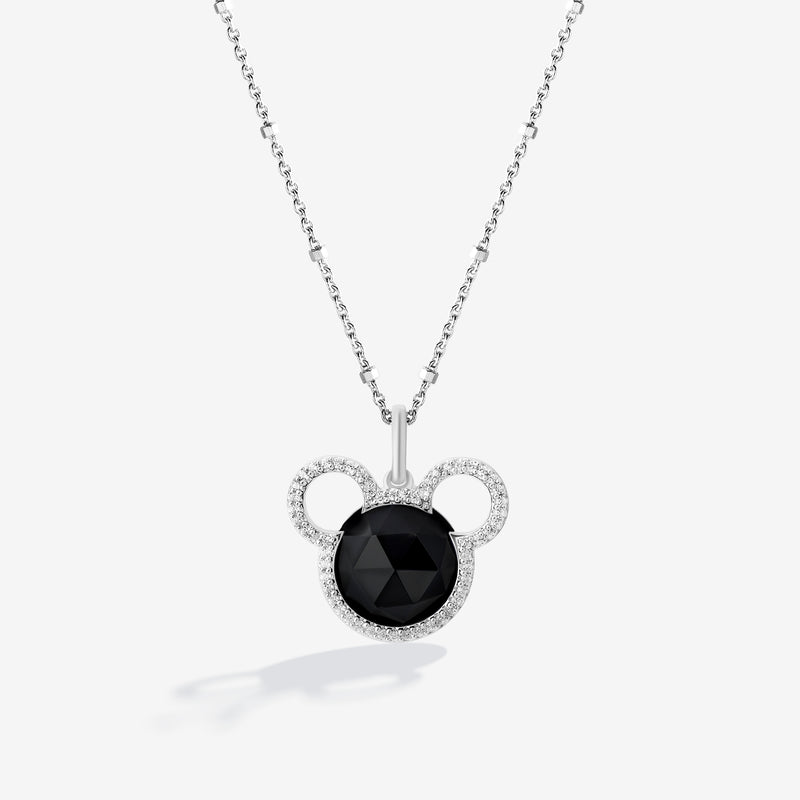MICKEY MOUSE Charcoal Chill Women's Pendant with Black Onyx and 1/6 CTTW Diamonds in Sterling Silver 