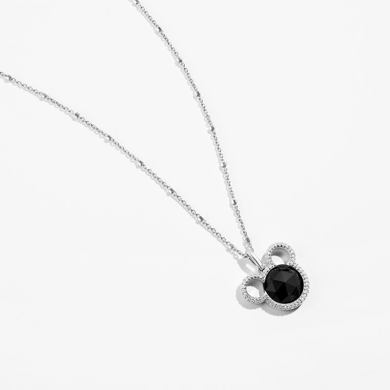 MICKEY MOUSE Charcoal Chill Women's Pendant with Black Onyx and 1/6 CTTW Diamonds in Sterling Silver 