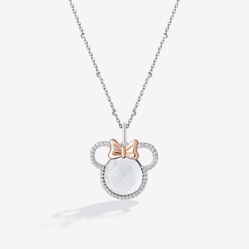 MINNIE MOUSE Vanilla Ice Women's Pendant with White Quartz and 1/6 CTTW Diamonds in 10K Rose Gold and Sterling Silver 