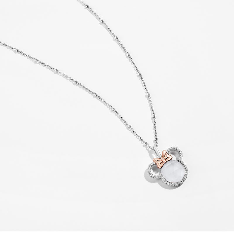MINNIE MOUSE Vanilla Ice Women's Pendant with White Quartz and 1/6 CTTW Diamonds in 10K Rose Gold and Sterling Silver 