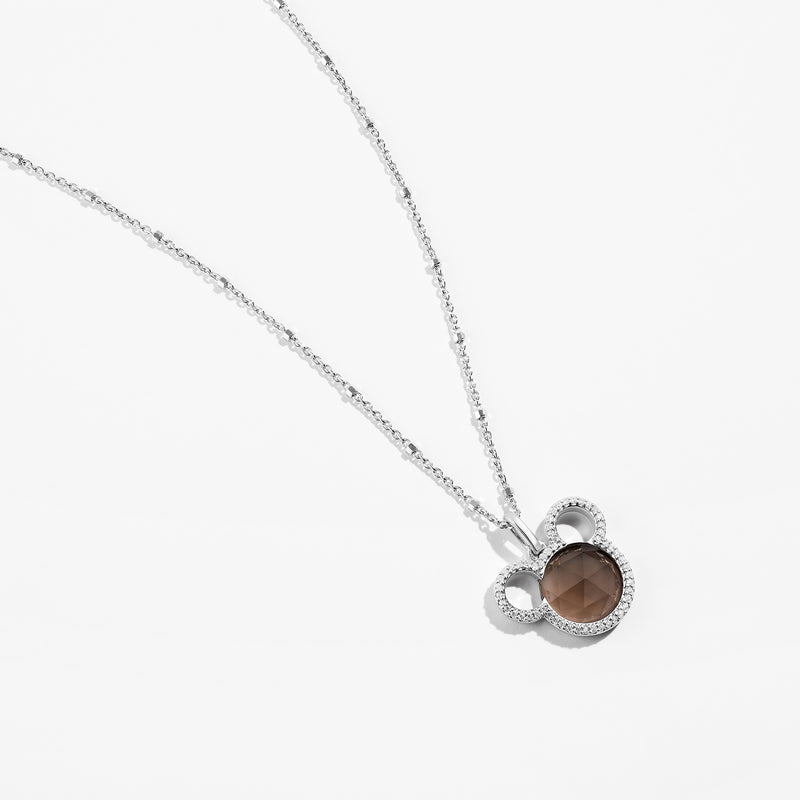 MICKEY MOUSE Choco Confection Women's Pendant with Rose Cut Smokey Quartz and 1/6 CTTW Diamonds in Sterling Silver 