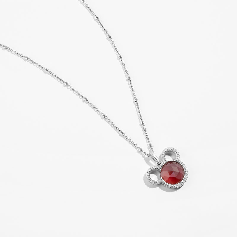 MICKEY MOUSE Cherries Women's Pendant with Garnet and 1/6 CTTW Diamonds in Sterling Silver 