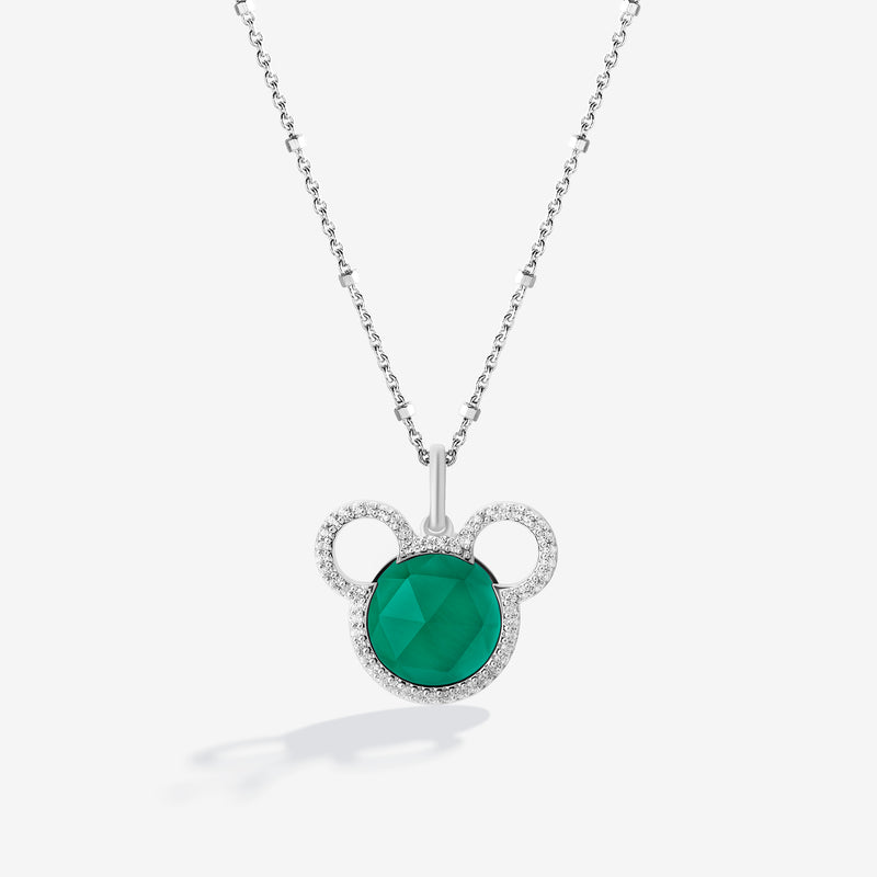 MICKEY MOUSE Iced Green Apple Women's Pendant with Emerald and 1/6 CTTW Diamonds in Sterling Silver 