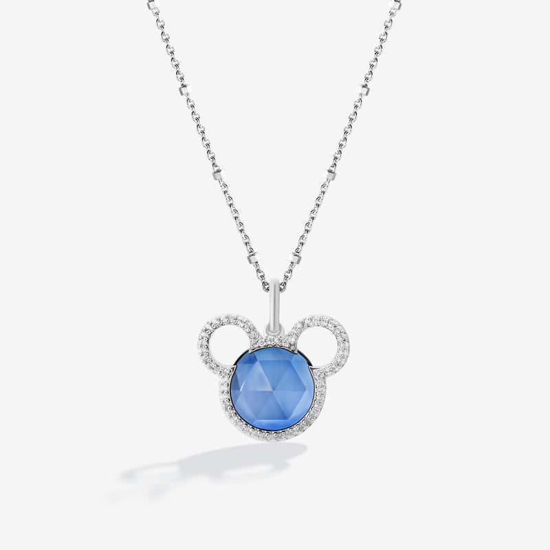 MICKEY MOUSE Blueberry Bliss Women's Pendant with Created Blue Sapphire and 1/6 CTTW Diamonds in Sterling Silver 