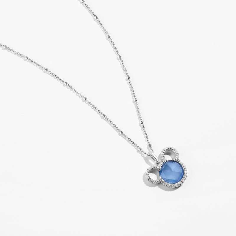 MICKEY MOUSE Blueberry Bliss Women's Pendant with Created Blue Sapphire and 1/6 CTTW Diamonds in Sterling Silver 