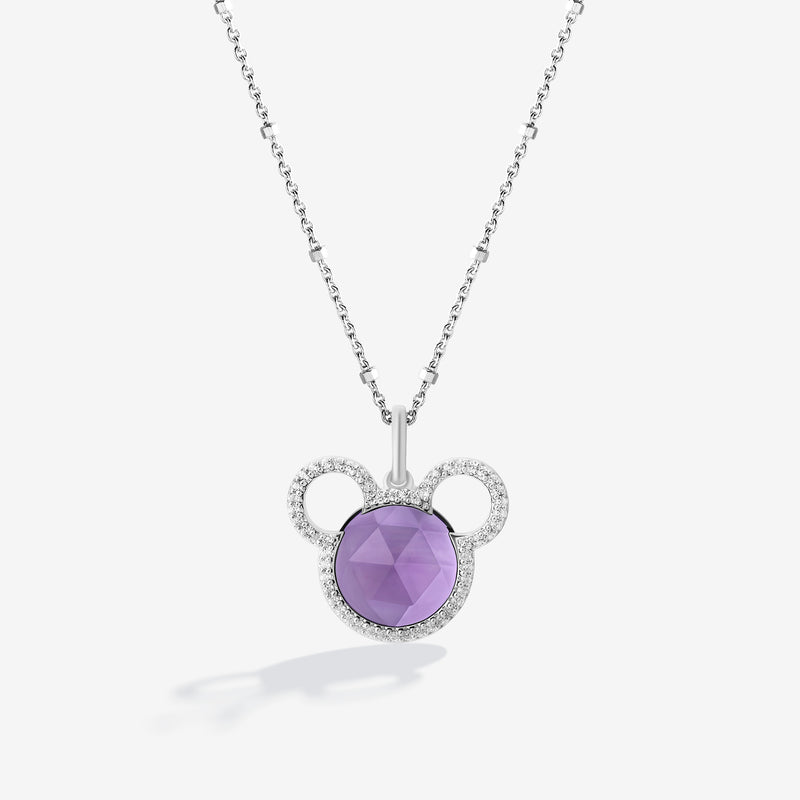 MICKEY MOUSE Black Raspberry Frost Women's Pendant with Amethyst and 1/6 CTTW Diamonds in Sterling Silver 