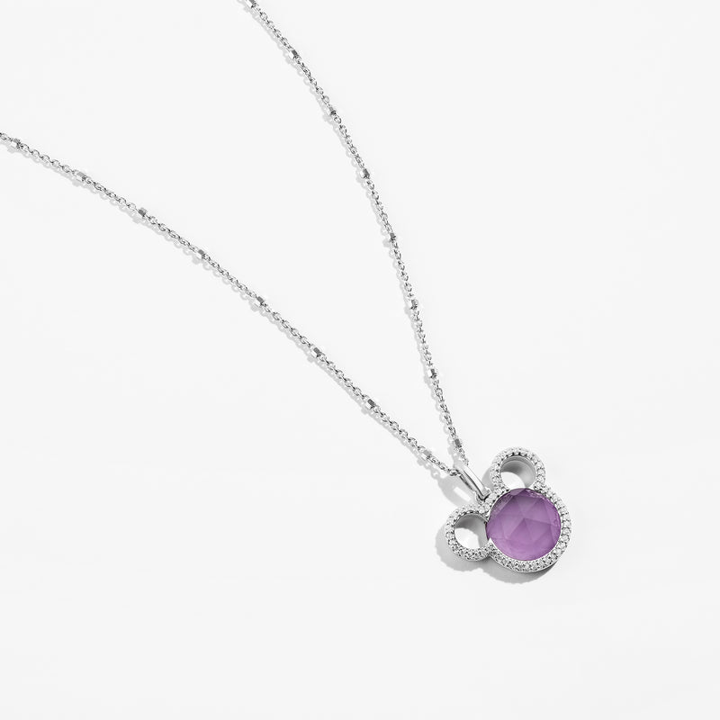 MICKEY MOUSE Black Raspberry Frost Women's Pendant with Amethyst and 1/6 CTTW Diamonds in Sterling Silver 