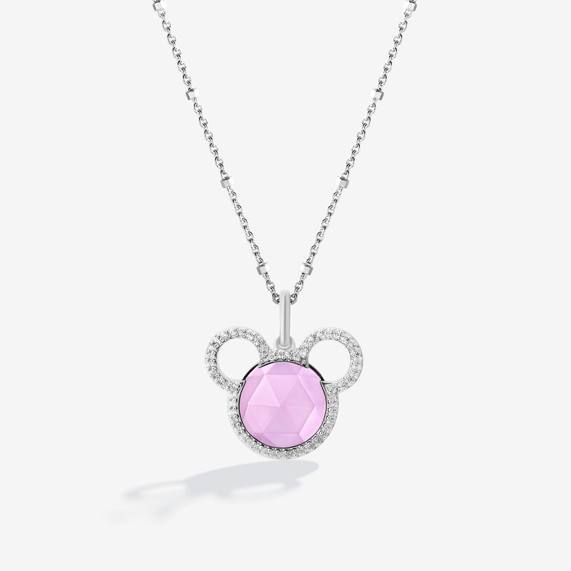 MICKEY MOUSE Strawberry Lush Women's Pendant with Created Pink Sapphire and 1/6 CTTW Diamonds in Sterling Silver 