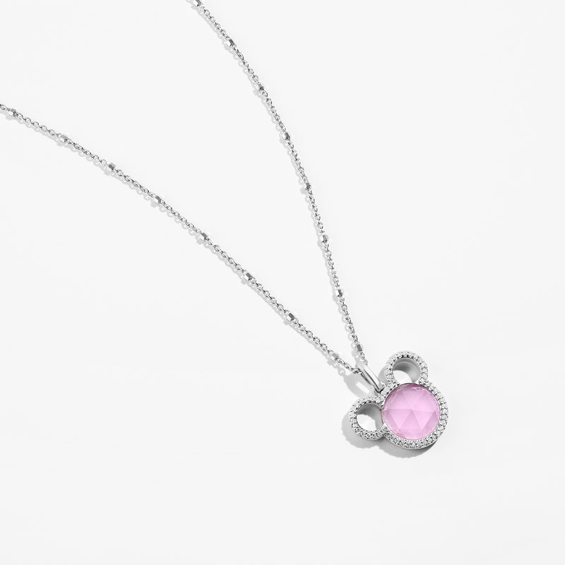 MICKEY MOUSE Strawberry Lush Women's Pendant with Created Pink Sapphire and 1/6 CTTW Diamonds in Sterling Silver 