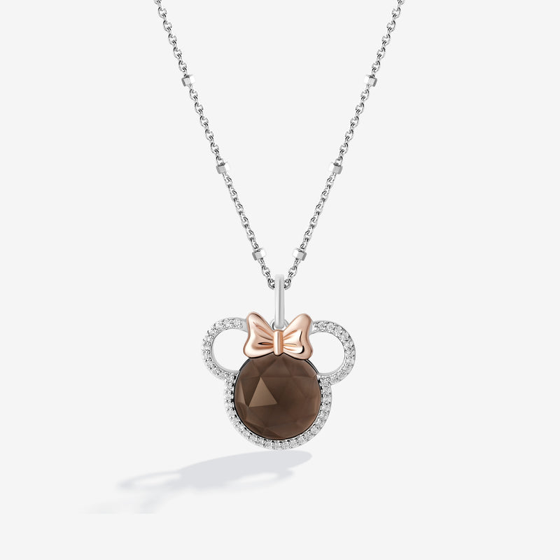 MINNIE MOUSE Choco Confection Women's Pendant with Rose Cut Smokey Quartz and 1/6 CTTW Diamonds in 10K Rose Gold and Sterling Silver 