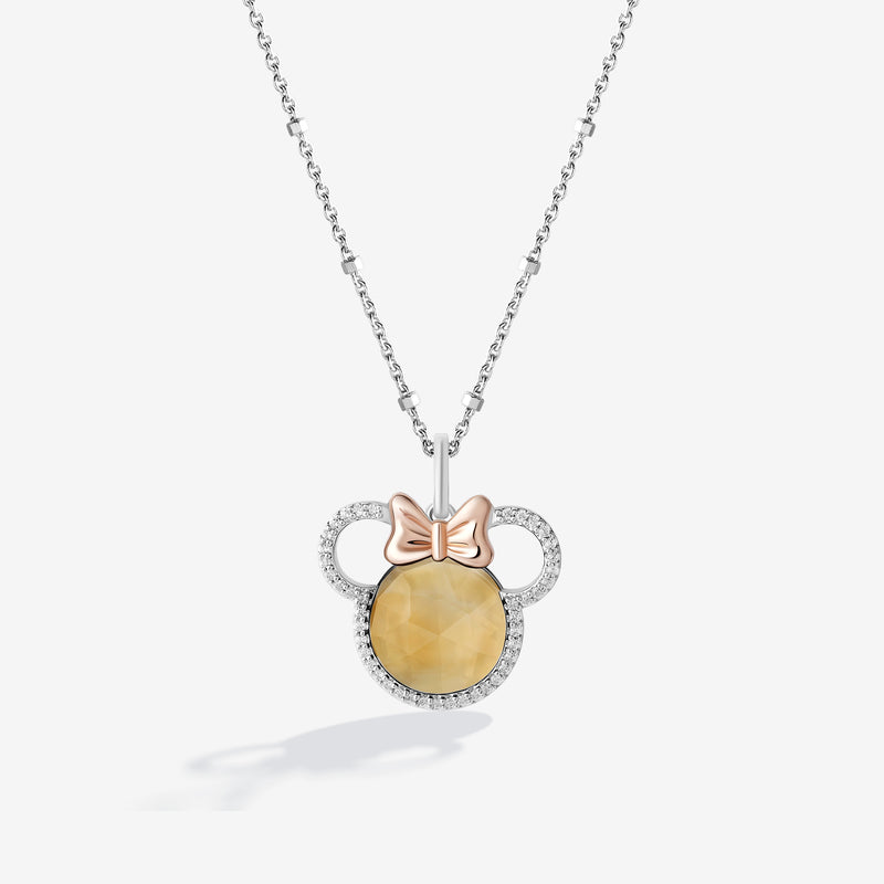 MINNIE MOUSE Lemon Sensation Women's Pendant with Citrine and 1/6 CTTW Diamonds in 10K Rose Gold and Sterling Silver 
