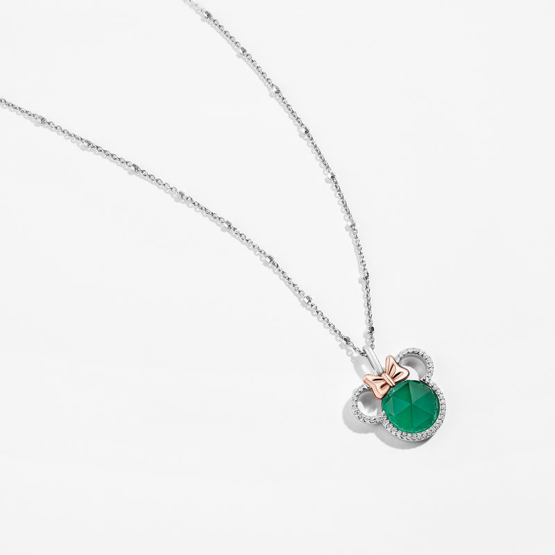 MINNIE MOUSE Iced Green Apple Women's Pendant with Emerald and 1/6 CTTW Diamonds in 10K Rose Gold and Sterling Silver 