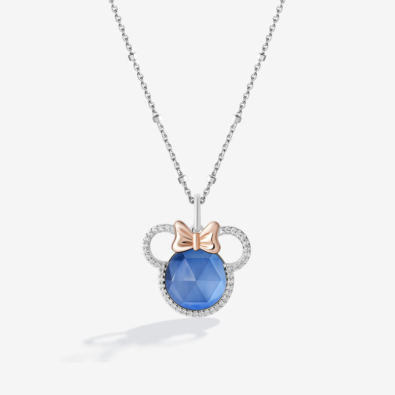MINNIE MOUSE Blueberry Bliss Women's Pendant with Created Blue Sapphire and 1/6 CTTW Diamonds in 10K Rose Gold and Sterling Silver 