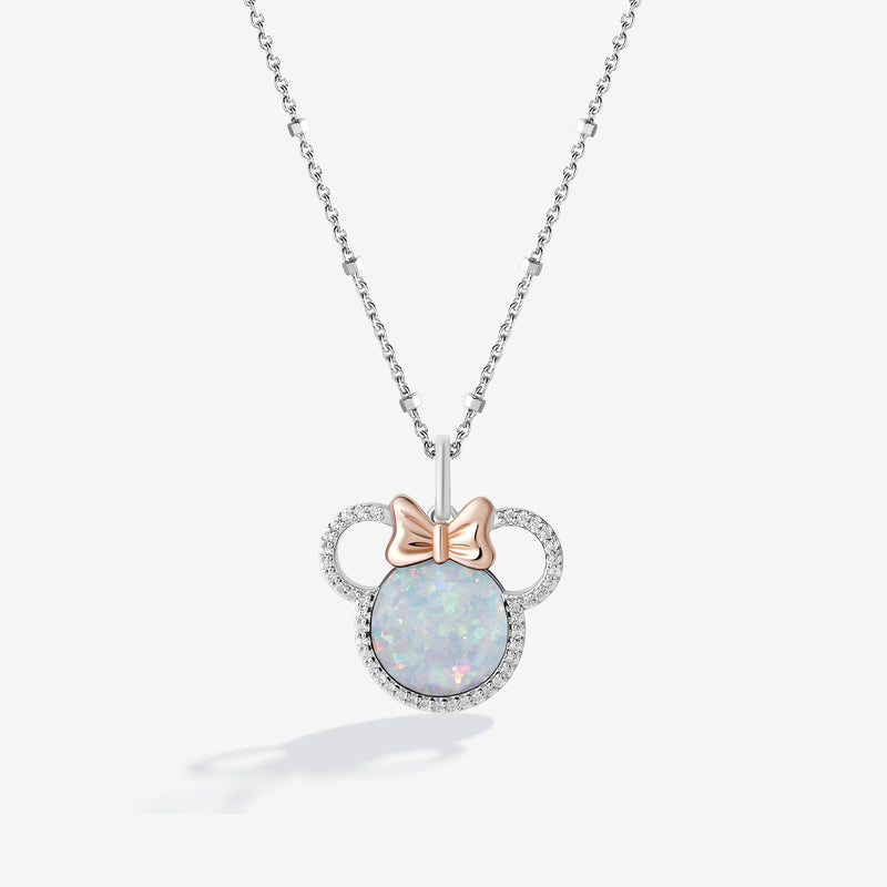 MINNIE MOUSE Candied Rainbow Swirl Women's Pendant with Created Opal and 1/6 CTTW Diamonds in 10K Rose Gold and Sterling Silver 