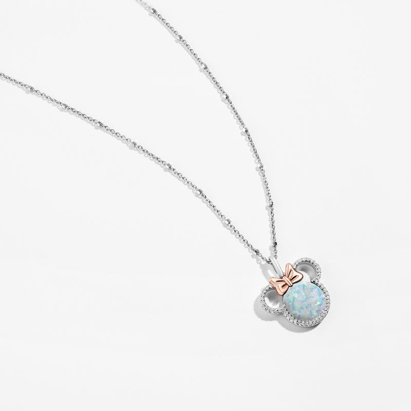 MINNIE MOUSE Candied Rainbow Swirl Women's Pendant with Created Opal and 1/6 CTTW Diamonds in 10K Rose Gold and Sterling Silver 