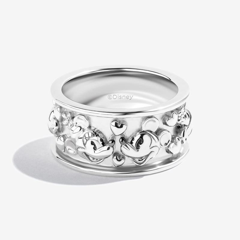 MICKEY and MINNIE MOUSE Women's Heart Band Ring in Sterling Silver 