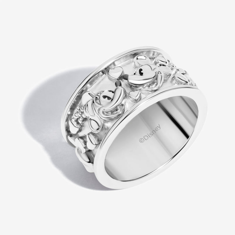 MICKEY and MINNIE MOUSE Women's Heart Band Ring in Sterling Silver 