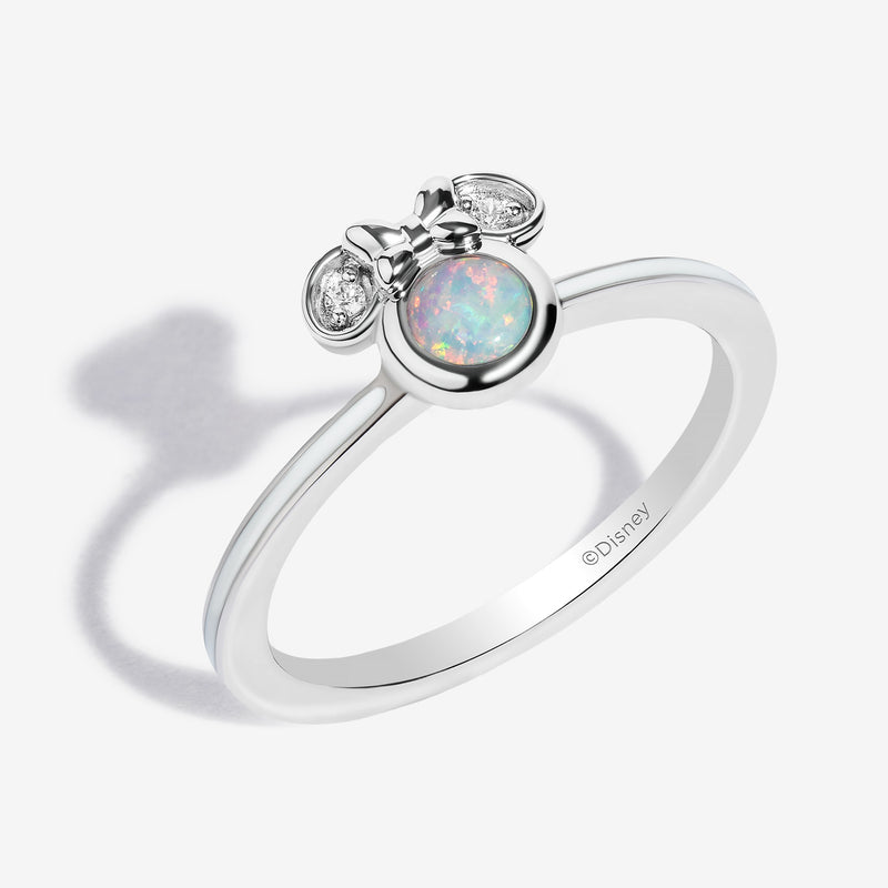 Candied Rainbow Swirl Cr, Opal and Accent Diamonds Minnie White Enamel Ring 