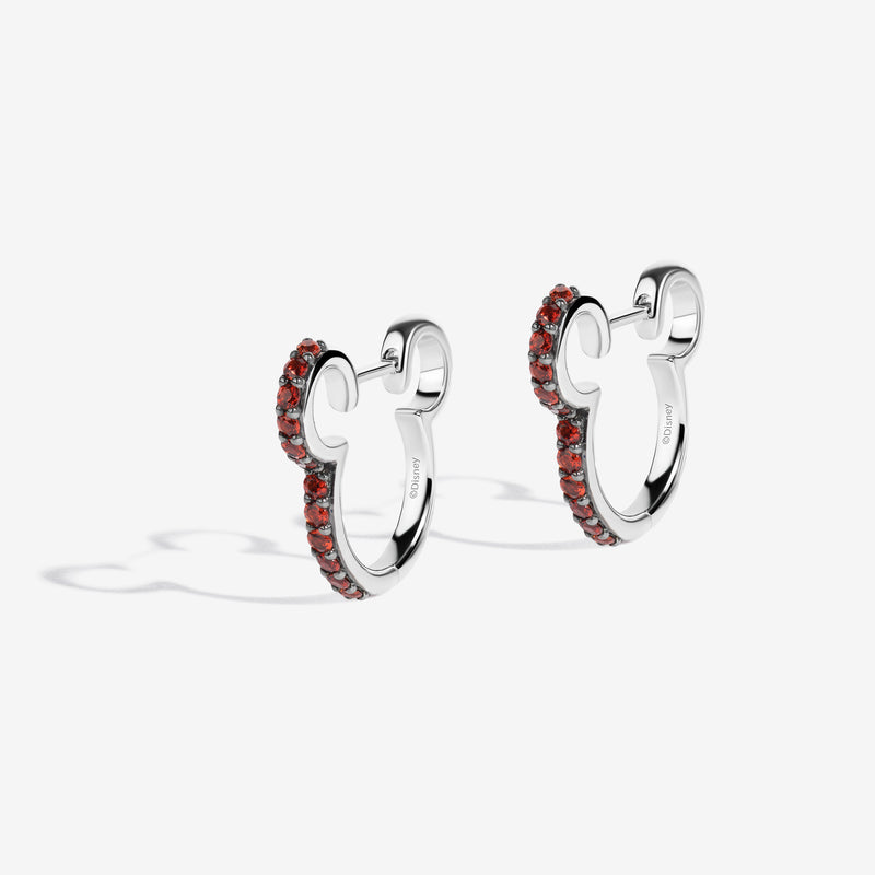 MICKEY MOUSE Cherries on Top Women's Hoop Earrings with Garnet in Sterling Silver 