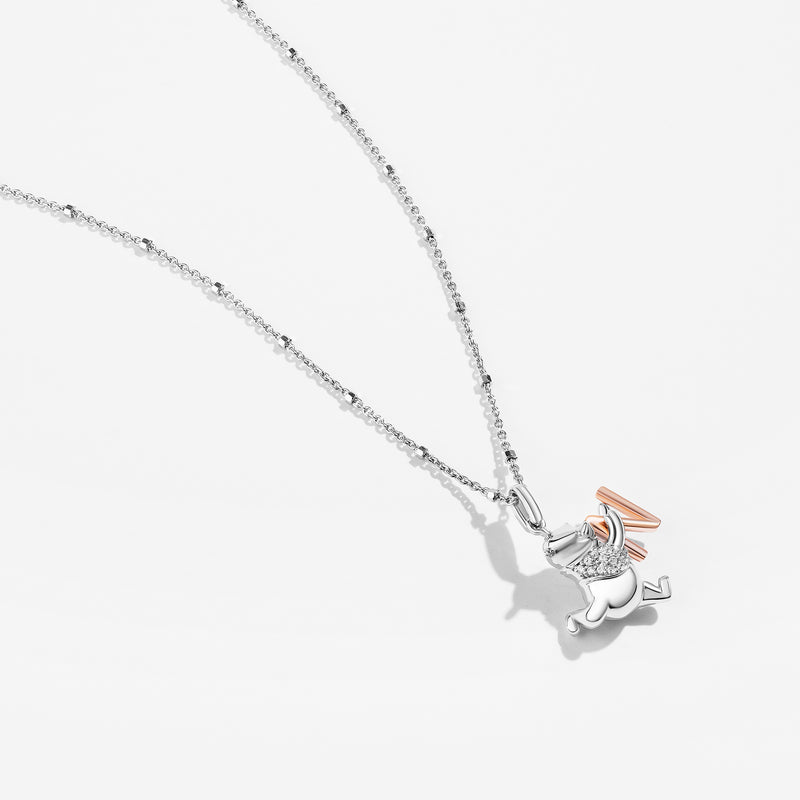 WINNIE THE POOH Alphabet 'N' Women's Necklace with 1/20 CTTW Diamonds in 14K Rose Gold and Sterling Silver 