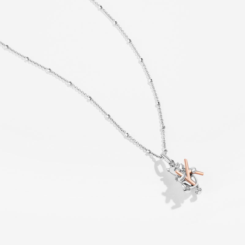 WINNIE THE POOH Alphabet 'K' Women's Necklace with 1/20 CTTW Diamonds in 14K Rose Gold and Sterling Silver 
