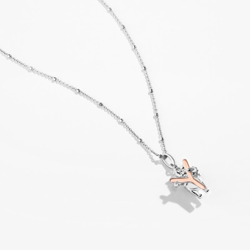 WINNIE THE POOH Alphabet 'Y' Women's Necklace with 1/20 CTTW Diamonds in 14K Rose Gold and Sterling Silver 
