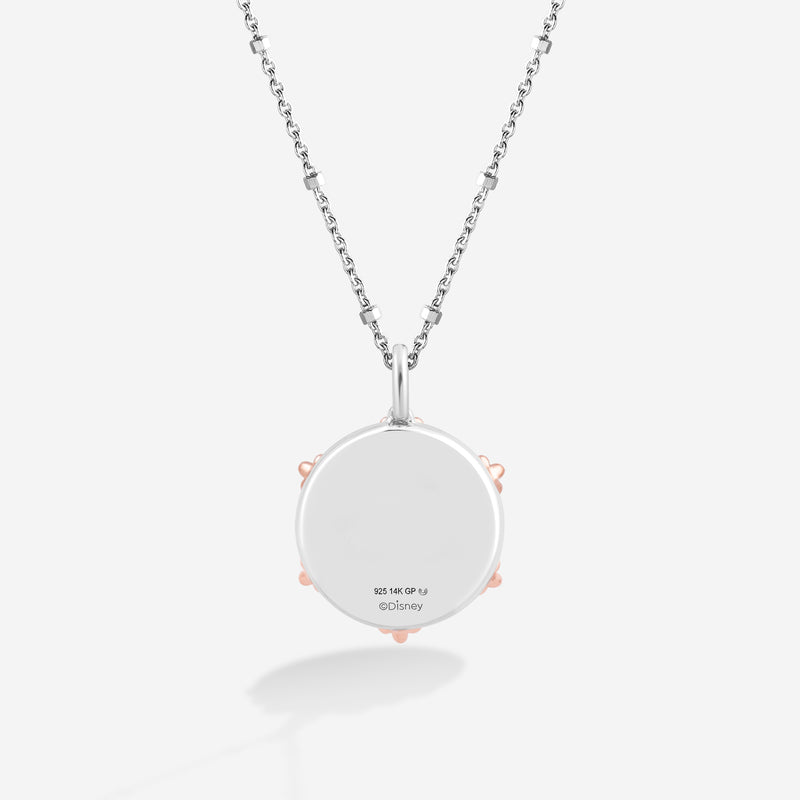 WINNIE THE POOH Piglet Hexagon Medallion Women's Necklace with Garnet and 1/10 CTTW Diamonds in 14K Rose Gold and Sterling Silver 