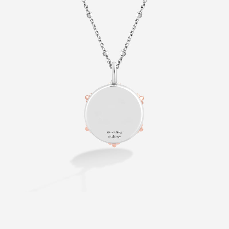 WINNIE THE POOH Piglet Hexagon Medallion Women's Necklace with Garnet and 1/10 CTTW Diamonds in 14K Rose Gold and Sterling Silver 