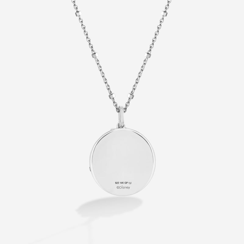 Lilo And Stitch Medallion Women's Necklace with Created Blue Sapphire and 1/10 CTTW Diamonds in 14K Rose Gold and Black Rhodium and Sterling Silver 