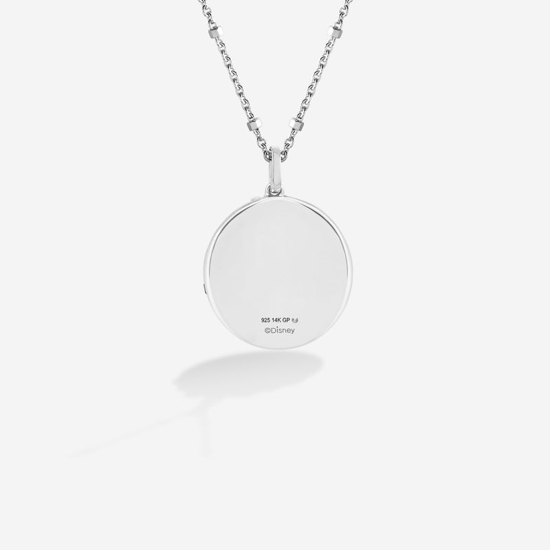 Lilo And Stitch Medallion Women's Necklace with Created Blue Sapphire and 1/10 CTTW Diamonds in 14K Rose Gold and Black Rhodium and Sterling Silver 