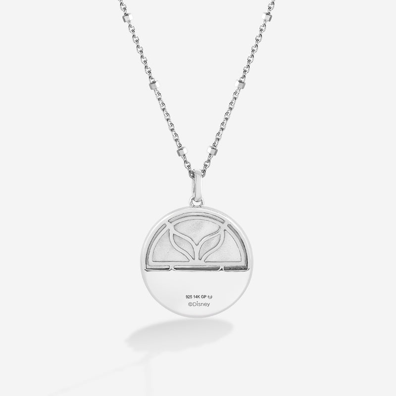 THE LITTLE MERMAID Medallion Women's Necklace with Mother of Pearl, Sapphire, London Blue Topaz, Swiss Blue Topaz
and 1/10 CT.TW. Diamonds in Black Rhodium and Sterling Silver 