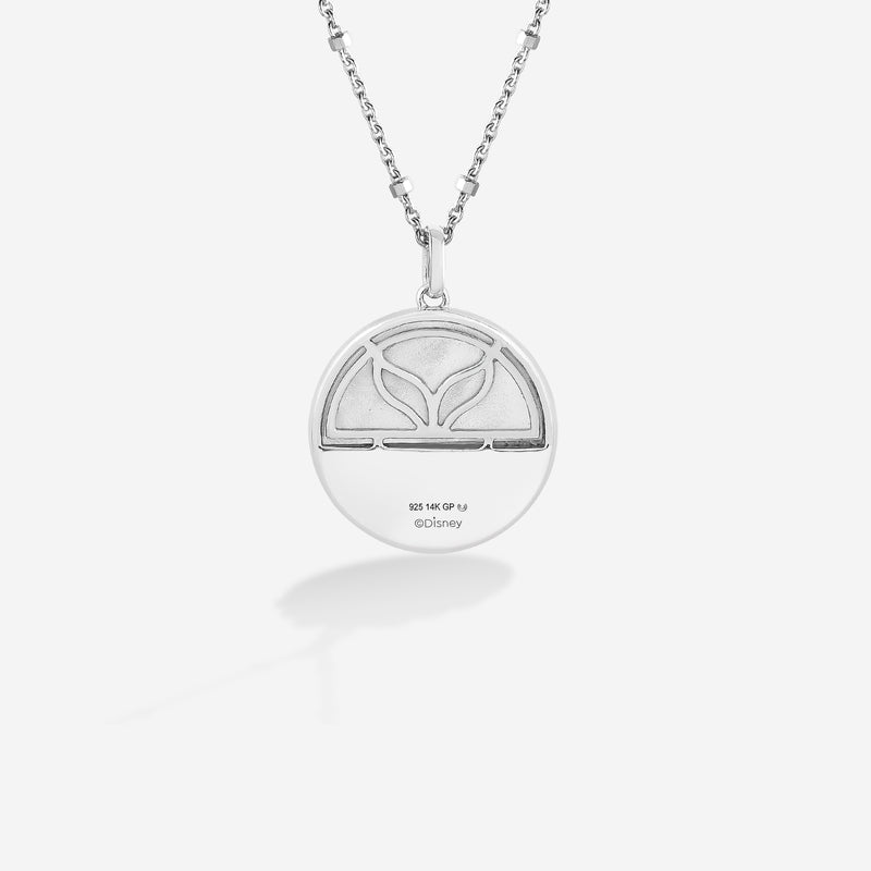 THE LITTLE MERMAID Medallion Women's Necklace with Mother of Pearl, Sapphire, London Blue Topaz, Swiss Blue Topaz
and 1/10 CT.TW. Diamonds in Black Rhodium and Sterling Silver 