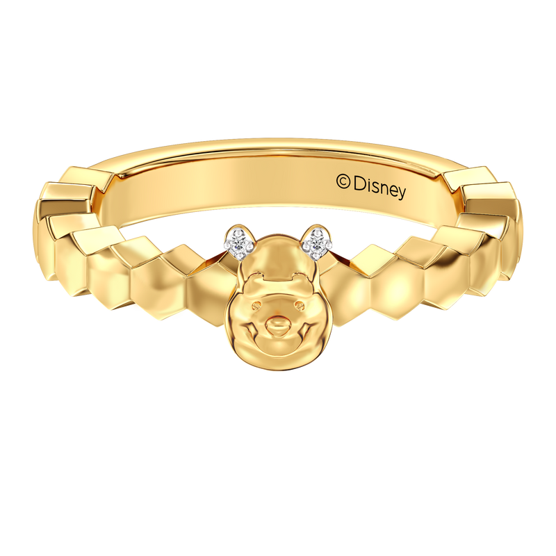 WINNIE THE POOH Women's Honeycomb Stackable Ring with 1/20 CT.TW. Diamonds in 14K Yellow Gold and Sterling Silver 