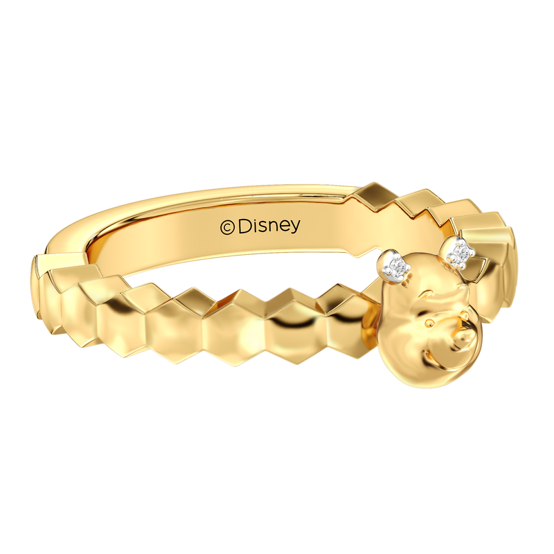 WINNIE THE POOH Women's Honeycomb Stackable Ring with 1/20 CT.TW. Diamonds in 14K Yellow Gold and Sterling Silver 