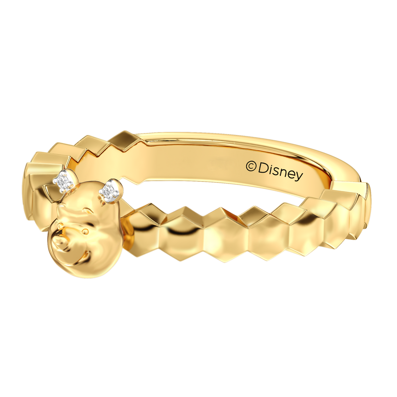 WINNIE THE POOH Women's Honeycomb Stackable Ring with 1/20 CT.TW. Diamonds in 14K Yellow Gold and Sterling Silver 