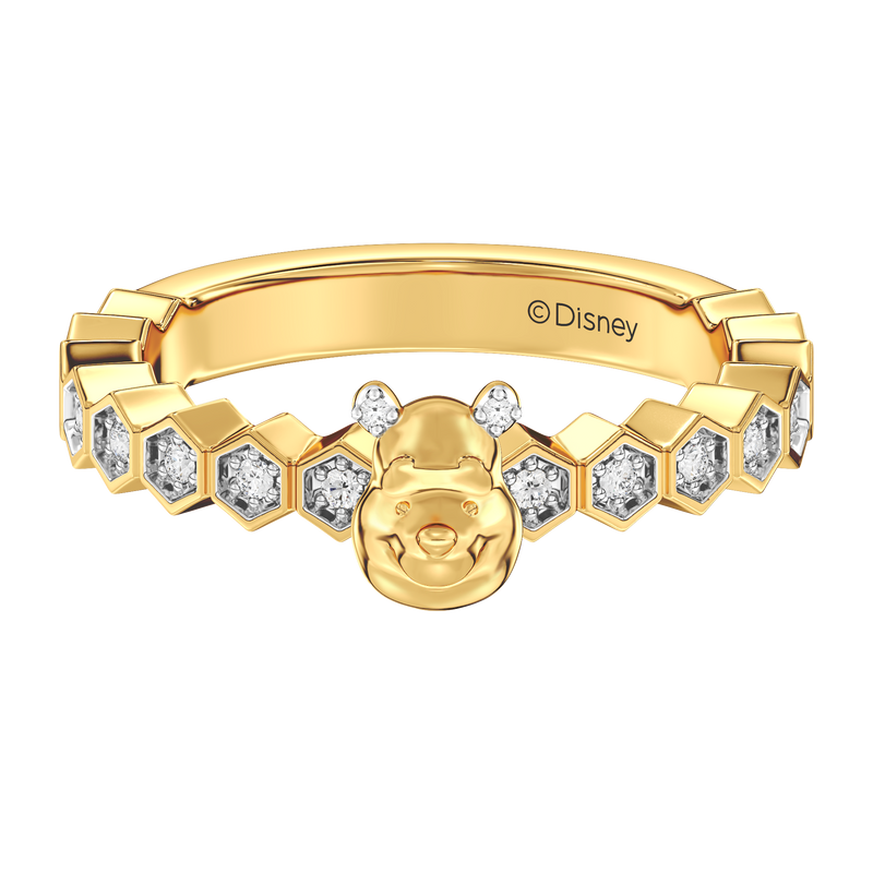 WINNIE THE POOH Women's Honeycomb Stackable Ring with 1/12  CT.TW. Diamonds in 14K Yellow Gold and Sterling Silver 