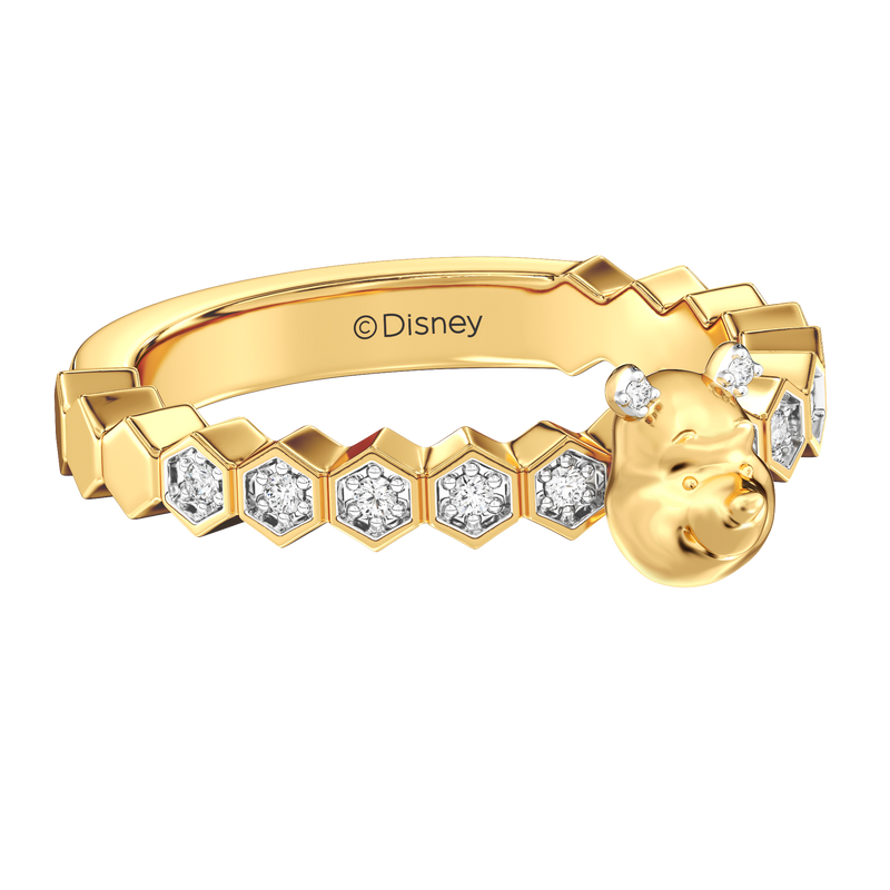 WINNIE THE POOH Women's Honeycomb Stackable Ring with 1/12  CT.TW. Diamonds in 14K Yellow Gold and Sterling Silver 