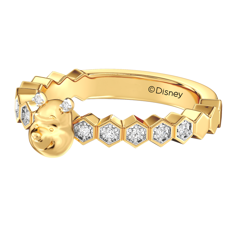 WINNIE THE POOH Women's Honeycomb Stackable Ring with 1/12  CT.TW. Diamonds in 14K Yellow Gold and Sterling Silver 