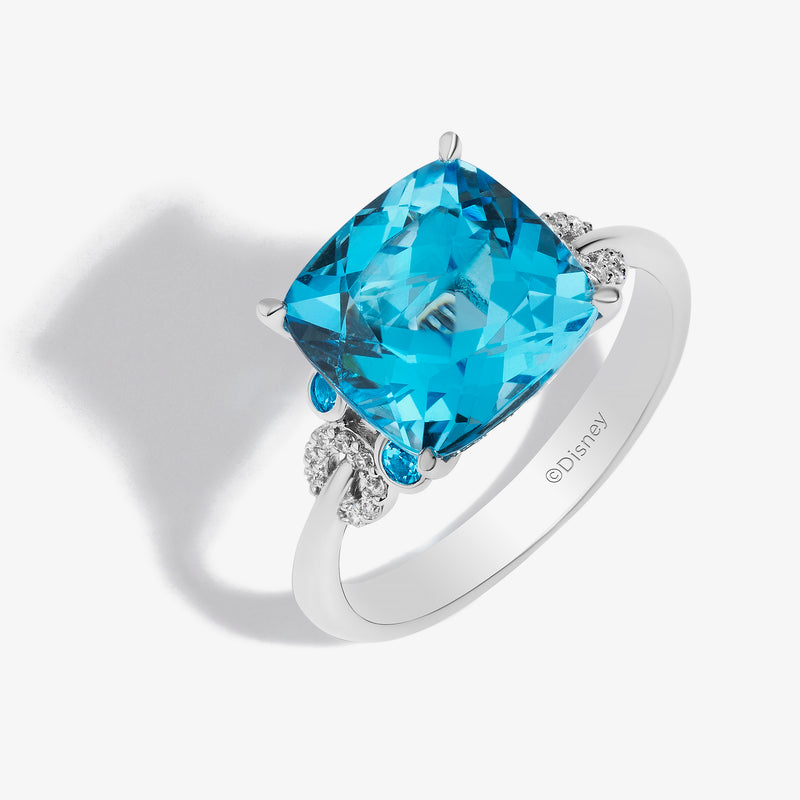 Mickey Mouse Swiss Blue Topaz Cocktail Ring with 1/10 CT.TW. Diamonds 
