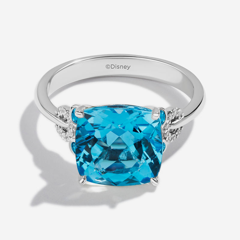 Mickey Mouse Swiss Blue Topaz Cocktail Ring with 1/10 CT.TW. Diamonds 